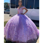 Lujoso vestido de fiesta lavanda con hombros descubiertos, vestido de quinceañera, vestido de princesa Y7182