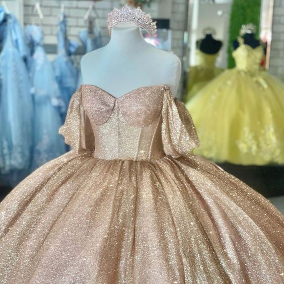 Roségold funkelndes Ballkleid Quinceanera Kleid Sweet 16 Kleid Y693