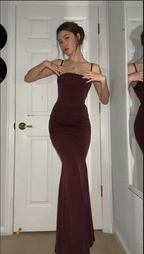 Vestido de noche largo estilo vintage color vino tinto Y4544