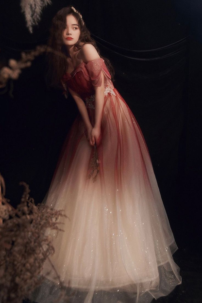 Hermosos vestidos de fiesta largos de tul con lentejuelas, corte A, vestidos de noche degradados Y5850