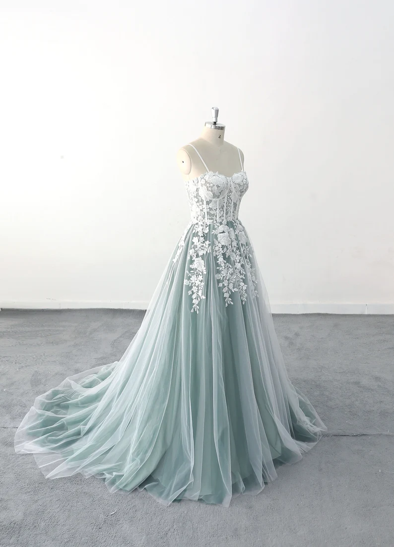 Vestido de novia sexy con escote tipo corsé, largo completo y delicado Y3089