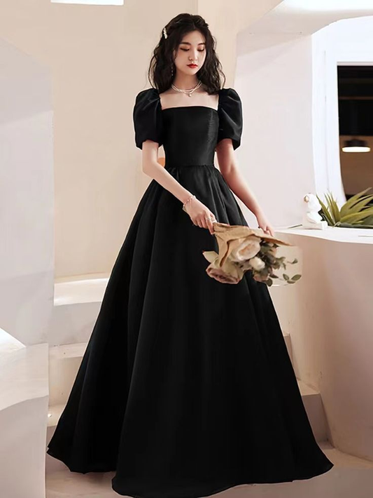 Vestido de noche negro de nuevo estilo, vestido de fiesta de satén, vestido de princesa para cumpleaños, hecho a medida Y4953