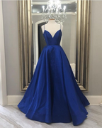 Vestido de fiesta largo azul oscuro sencillo, vestido de noche para desfile Y6778