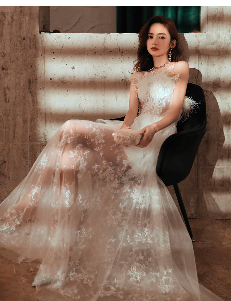 Sexy Retro-Stil Mode Abend Sheer Partykleid, Weiß Abendkleid, Y2407