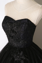 Vestido largo de encaje negro con corte A y corte formal Y1295