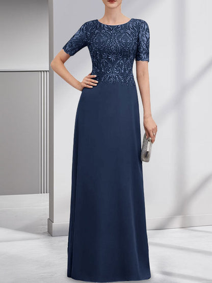 Vestido de gasa con encaje y lentejuelas para madre de la novia, corte A, largo hasta el suelo