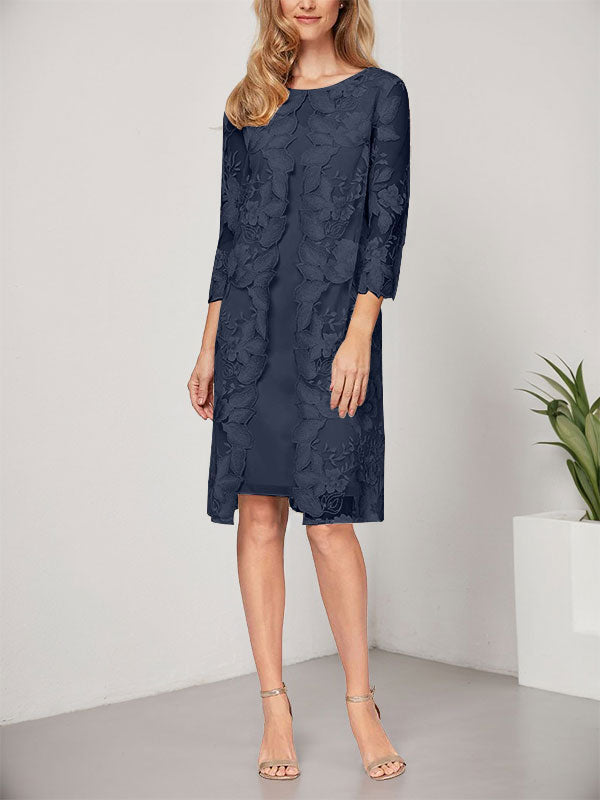 Vestido de gasa con encaje y corte en A hasta la rodilla para madre de la novia con chaqueta
