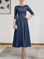 Vestido de gasa con encaje, corte A, ilusión, largo hasta la rodilla, para madre de la novia, con lentejuelas y abalorios