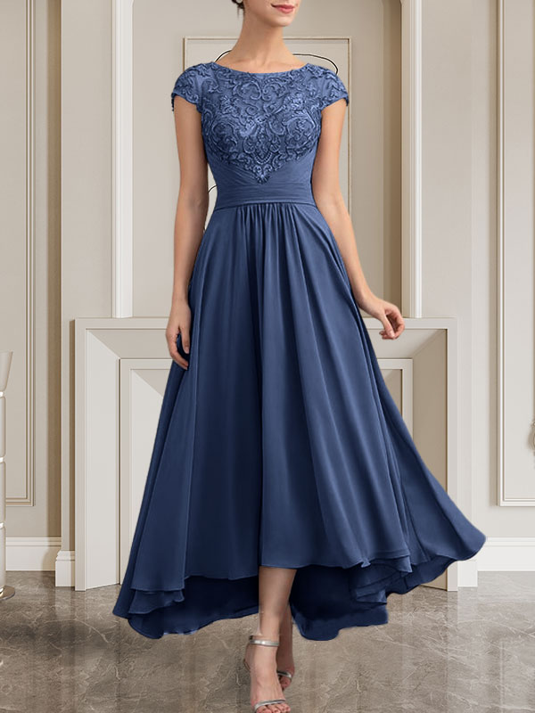 Vestido de gasa con encaje y lentejuelas para madre de la novia, corte A, largo hasta el suelo