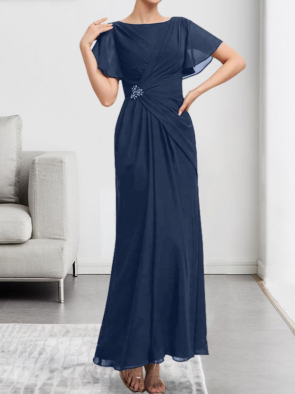 A-line Scoop Illusion Tea-Length Chiffon Lace Mother of the Bride Dress With Beading Sequins