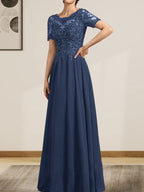 Vestido de gasa con encaje y lentejuelas para madre de la novia, largo hasta el suelo, con escote en A y ilusión