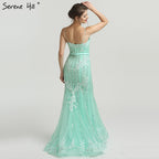 En oferta, sin devolución ni reembolso.Vestido de noche elegante de sirena azul marino de lujo con encaje y tirantes finos y cuentas 2025 para mujer, fiesta LA6105