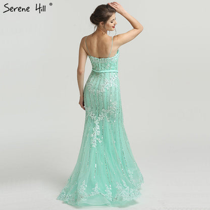 En oferta, sin devolución ni reembolso.Vestido de noche elegante de sirena azul marino de lujo con encaje y tirantes finos y cuentas 2025 para mujer, fiesta LA6105