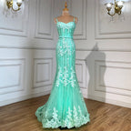 En oferta, sin devolución ni reembolso.Vestido de noche elegante de sirena azul marino de lujo con encaje y tirantes finos y cuentas 2025 para mujer, fiesta LA6105