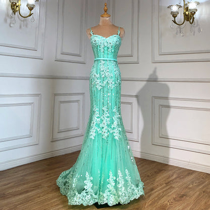 En oferta, sin devolución ni reembolso.Vestido de noche elegante de sirena azul marino de lujo con encaje y tirantes finos y cuentas 2025 para mujer, fiesta LA6105