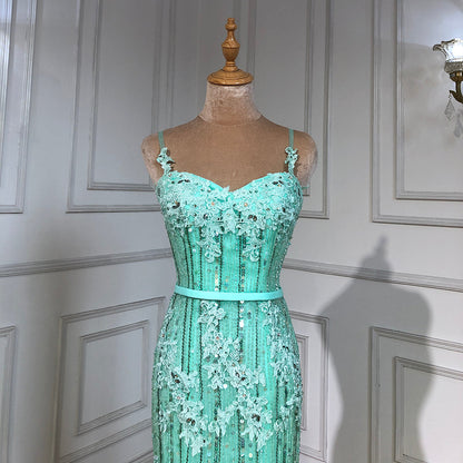 En oferta, sin devolución ni reembolso.Vestido de noche elegante de sirena azul marino de lujo con encaje y tirantes finos y cuentas 2025 para mujer, fiesta LA6105