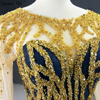 Vestido de noche azul marino de corte sirena, sexy, de alta gama, 2025, manga larga, con cuentas y cordones, vestido formal sexy HM67132 