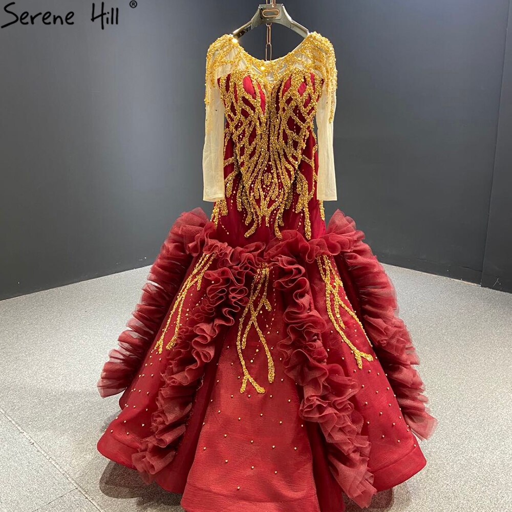 Vestido de noche azul marino de corte sirena, sexy, de alta gama, 2025, manga larga, con cuentas y cordones, vestido formal sexy HM67132 