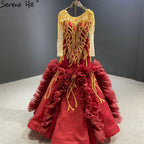 Vestido de noche azul marino de corte sirena, sexy, de alta gama, 2025, manga larga, con cuentas y cordones, vestido formal sexy HM67132 