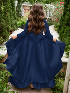 Asymmetrisches Blumenmädchenkleid aus Satin in A-Linie 