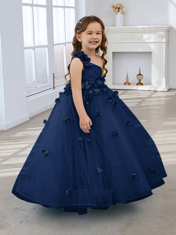 Duchesse-Linie/Princess-Linie Tüll Bodenlang Blumenmädchenkleid 