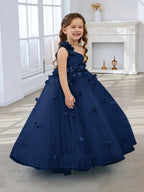 Duchesse-Linie/Princess-Linie Tüll Bodenlang Blumenmädchenkleid 