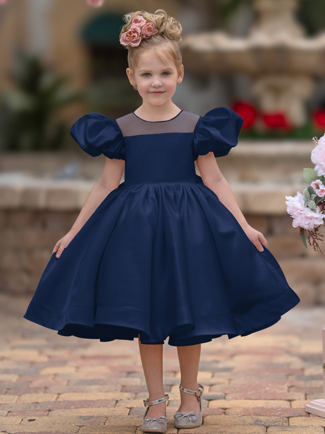 Duchesse-Linie/Princess-Linie Satin Knielang Blumenmädchenkleid 