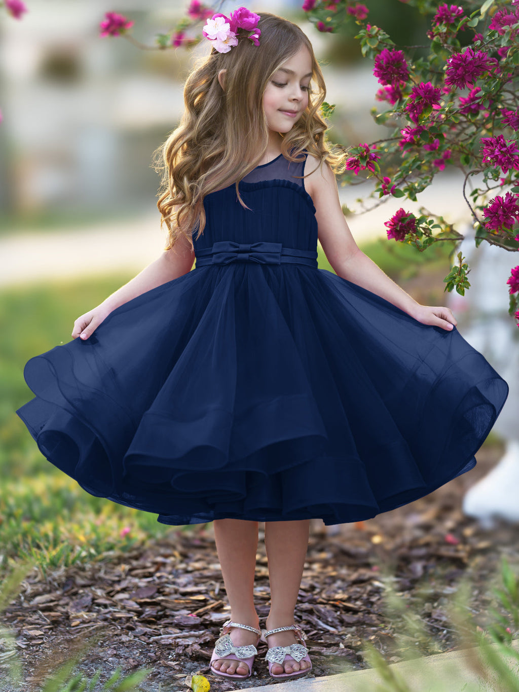 Vestido de fiesta/princesa de tul hasta la rodilla para niña de las flores