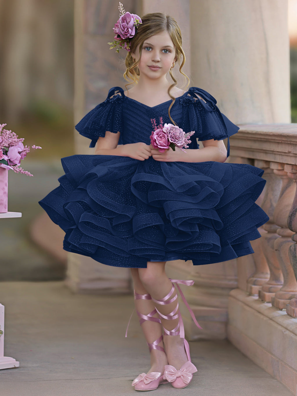 Vestido de fiesta/princesa de tul hasta la rodilla para niña de las flores de cumpleaños