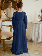 Bodenlanges Chiffon-Kleid in A-Linie und Elfenbein für die Erstkommunion 