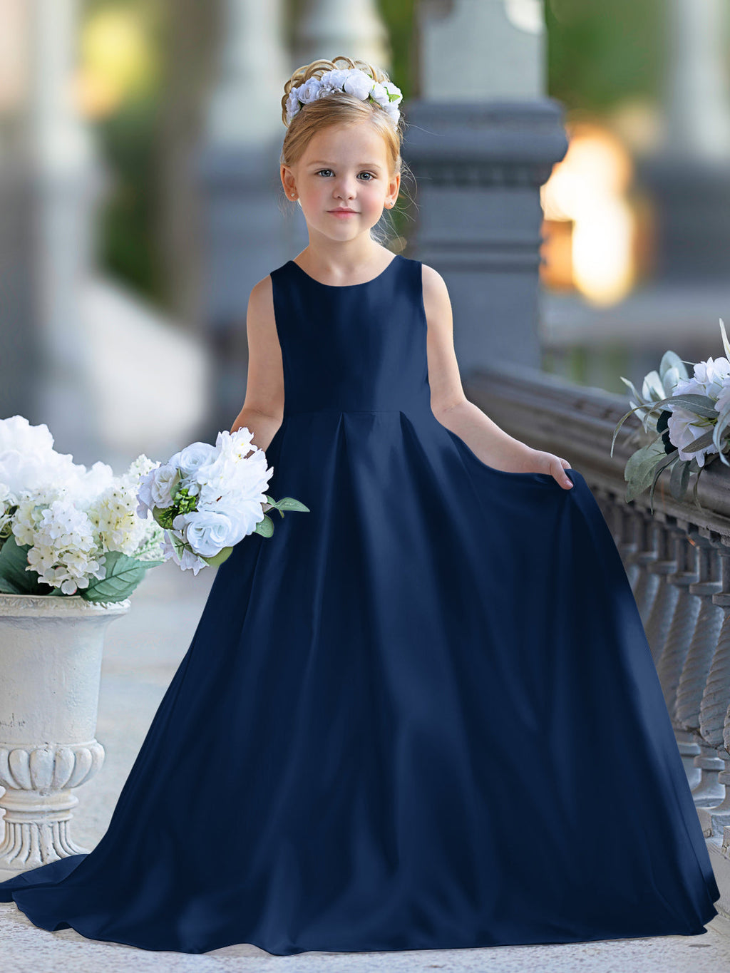A-Linie Spitze Satin Bodenlang Erstkommunionkleid für Blumenmädchen 