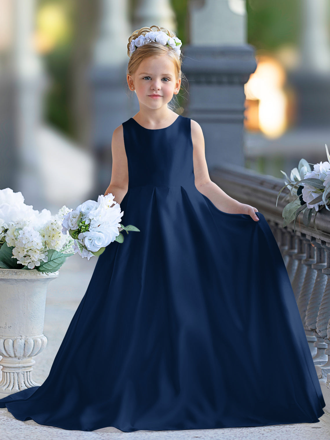A-Linie Spitze Satin Bodenlang Erstkommunionkleid für Blumenmädchen 