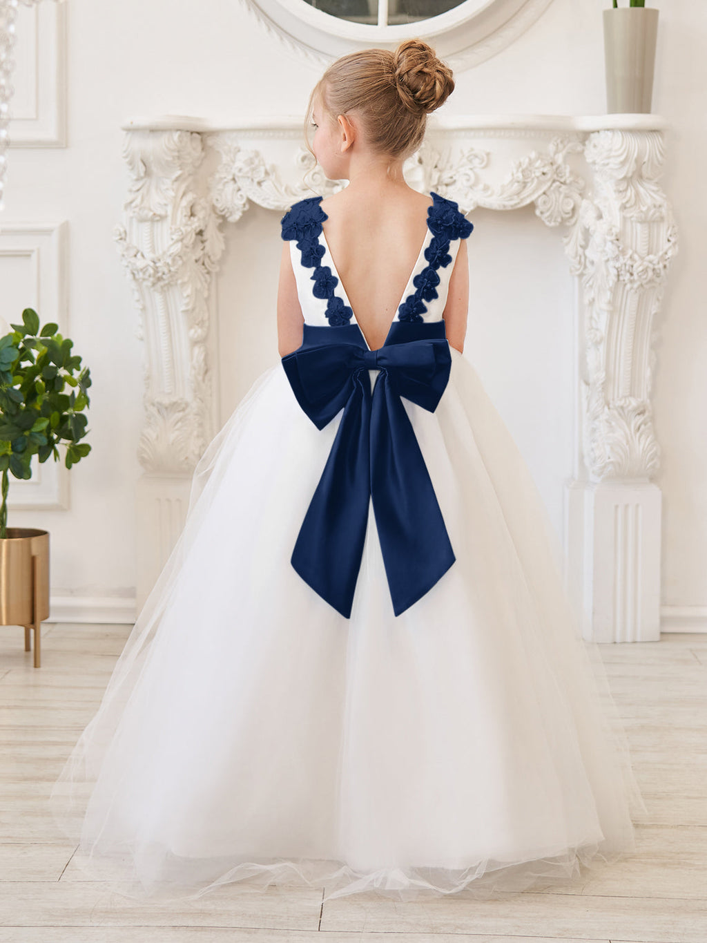 Ballkleid/Princess-Linie 3D-Blumen Tüll Bodenlang Elfenbein Blumenmädchenkleid 