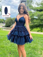 Glitzerndes Homecoming-Kleid aus Tüll mit Trägern und gestuftem Rüschenrock SYH91 