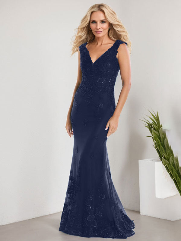 Vestido de novia de gasa con encaje, escote en V y largo hasta el suelo, con apliques de lentejuelas, estilo sirena