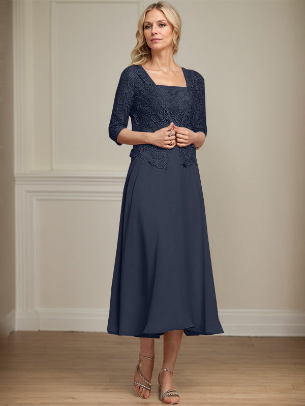 Vestido de gasa con encaje y lentejuelas para madre de la novia, corte A, largo hasta la rodilla
