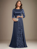 Vestido de madre de la novia de satén con encaje, corte A, largo hasta el suelo y apliques