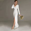 New Civil Wedding Dress V-neck Floor Length White Side Slit Bridal Gown For Bride Lawn 2023 Engagement Party Vestidos Novia-payinti