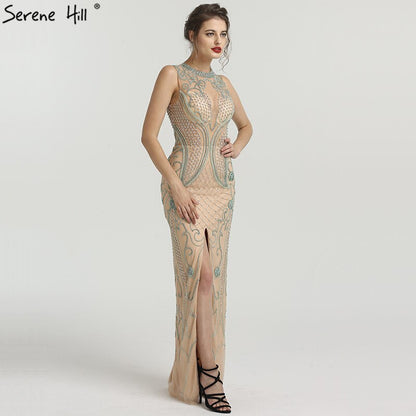En oferta, sin devolución ni reembolso. Nuevos vestidos de noche de lujo con cuentas de diamantes 2025, vestidos de noche sexis de moda de sirena con ilusión sin mangas LA6578. 