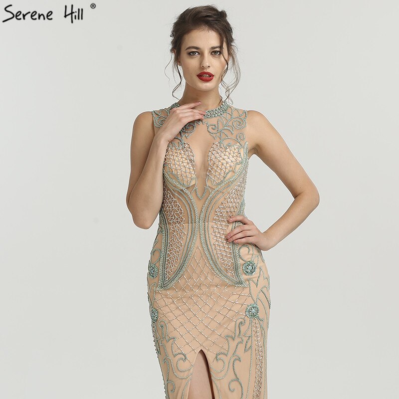 En oferta, sin devolución ni reembolso. Nuevos vestidos de noche de lujo con cuentas de diamantes 2025, vestidos de noche sexis de moda de sirena con ilusión sin mangas LA6578. 