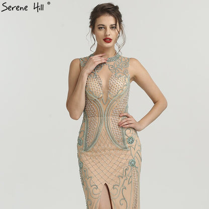 En oferta, sin devolución ni reembolso. Nuevos vestidos de noche de lujo con cuentas de diamantes 2025, vestidos de noche sexis de moda de sirena con ilusión sin mangas LA6578. 