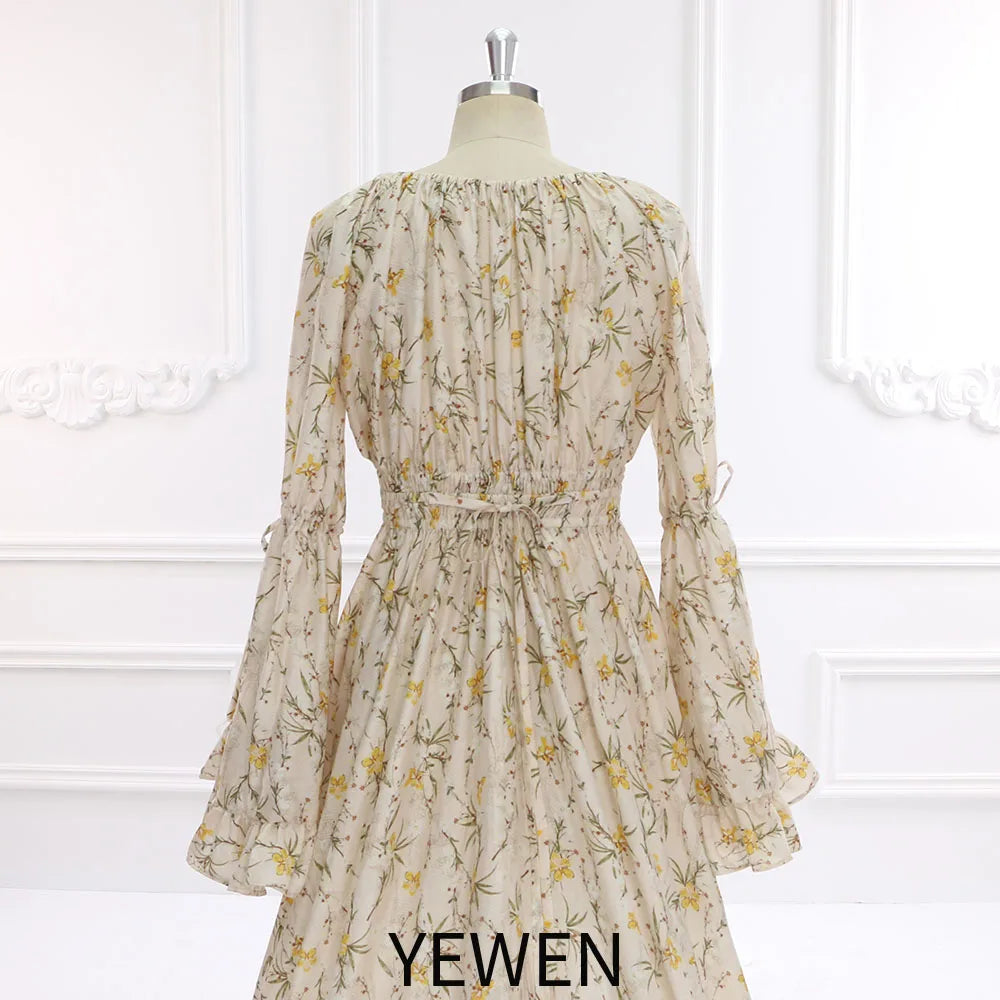 New Floral Print Cotton Long Sleeves Boho Maxi Dress Fancy Pregnancy Shooting Dress Photography Props YEWEN SY211202