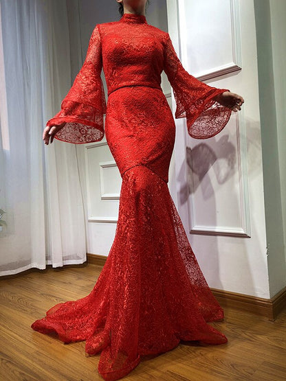 En oferta, sin devolución ni reembolso. Oferta, vestidos de noche de moda de cuello alto y sirena, 2025, mangas largas, encaje, vestidos de noche formales sexys LA6555 