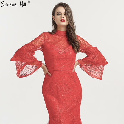En oferta, sin devolución ni reembolso. Oferta, vestidos de noche de moda de cuello alto y sirena, 2025, mangas largas, encaje, vestidos de noche formales sexys LA6555 