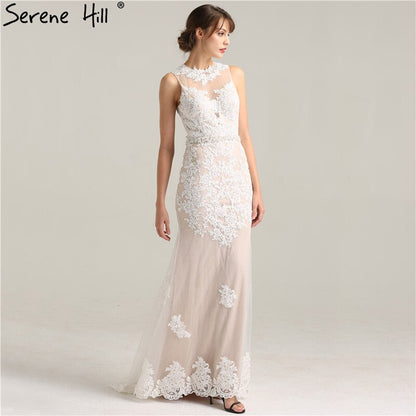 En oferta, sin devolución ni reembolso. Nuevo vestido de noche elegante y sexy de sirena con cuello redondo y bordado de perlas de tul. Foto real 2025 LA6228.