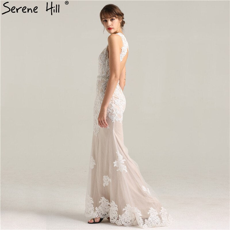 En oferta, sin devolución ni reembolso. Nuevo vestido de noche elegante y sexy de sirena con cuello redondo y bordado de perlas de tul. Foto real 2025 LA6228.