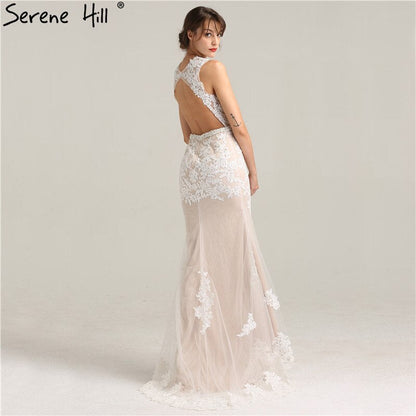 En oferta, sin devolución ni reembolso. Nuevo vestido de noche elegante y sexy de sirena con cuello redondo y bordado de perlas de tul. Foto real 2025 LA6228.