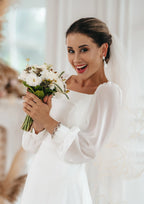 New Simple Wedding Dress 2022 A Line Square Collar Long Sleeve Floor Length Beach Bridal Gowns Eleagnt Vestidos De Novia Civil-payinti