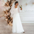 New Simple Wedding Dress 2022 A Line Square Collar Long Sleeve Floor Length Beach Bridal Gowns Eleagnt Vestidos De Novia Civil-payinti