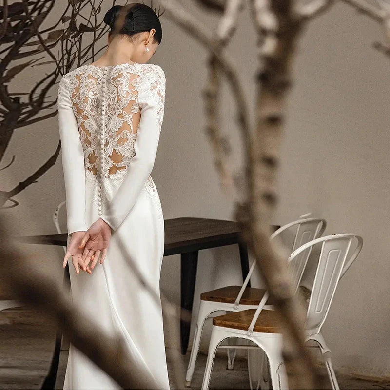 New White V-neck Mermaid Lace Real Photo 2023 Satin Wedding Dress Korean Style Zipper 웨딩 드레스 Wedding Gowns-payinti
